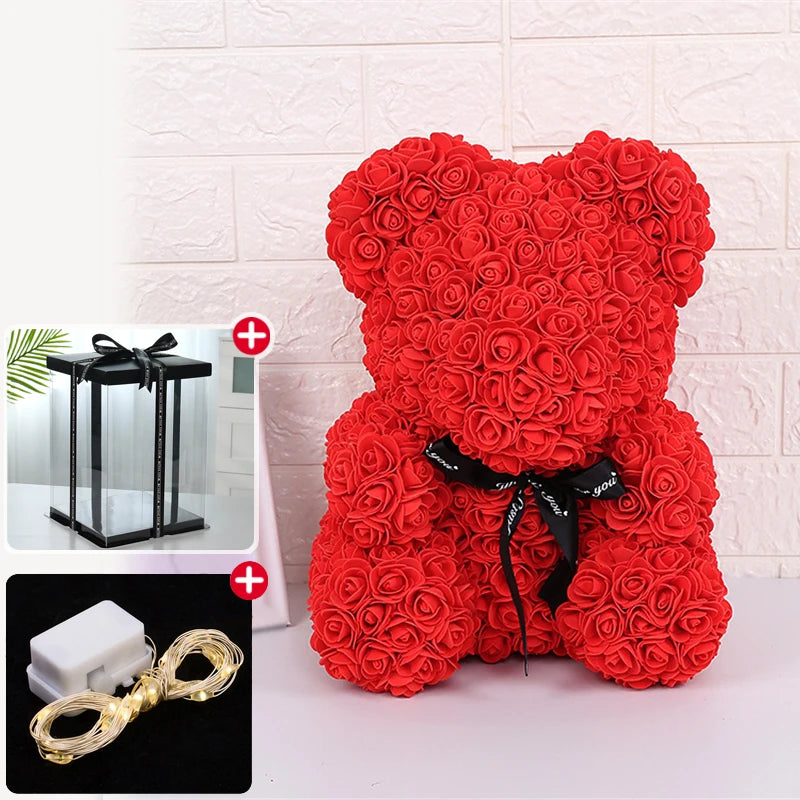 Rose Teddy Bear Gift with Lights – Romantic Flower Box