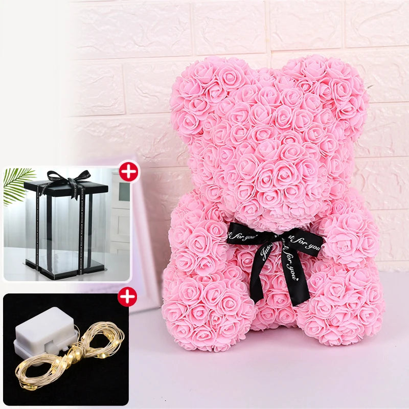 Rose Teddy Bear Gift with Lights – Romantic Flower Box