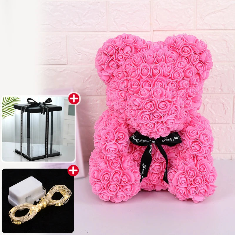 Rose Teddy Bear Gift with Lights – Romantic Flower Box