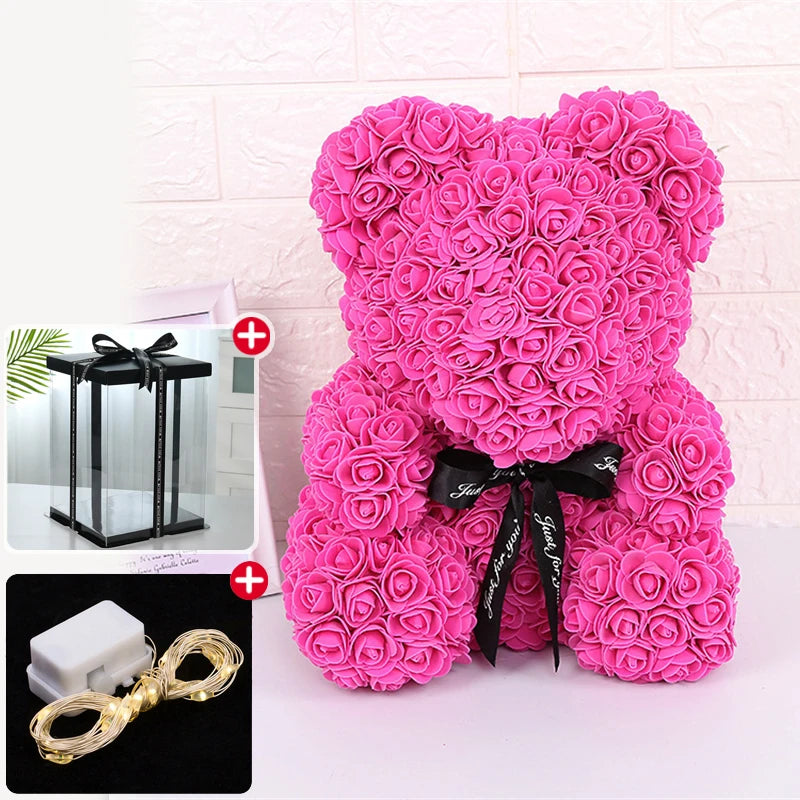 Rose Teddy Bear Gift with Lights – Romantic Flower Box