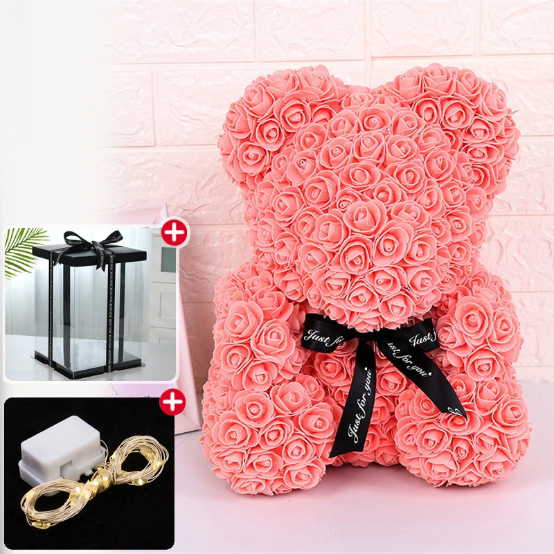 Rose Teddy Bear Gift with Lights – Romantic Flower Box